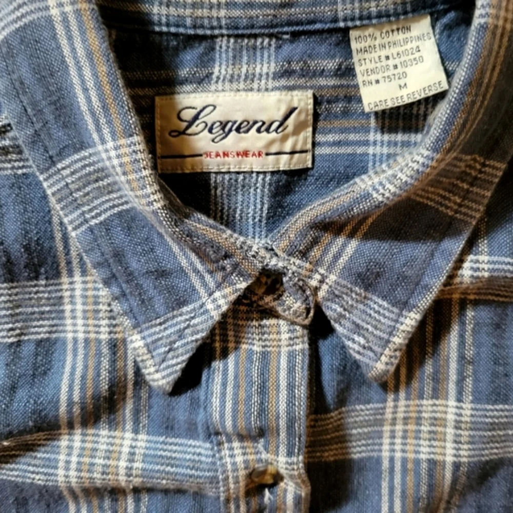 VINTAGE 1990s LEGEND JEANSWEAR Sleeveless Button Down Plaid Top Denim Blue - Picture 8 of 11